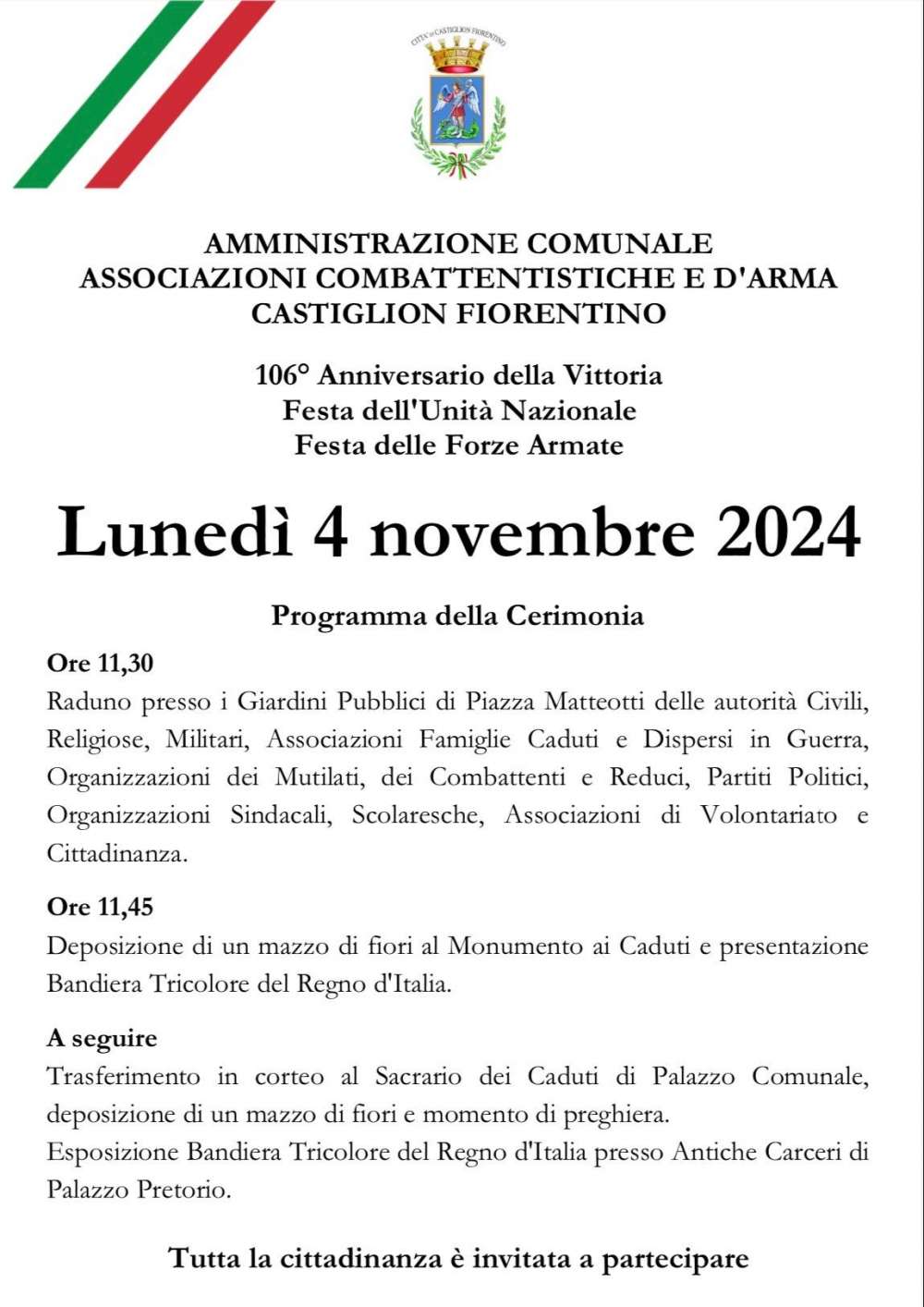 Ore 11.30 raduno presso Piazza del Municipio