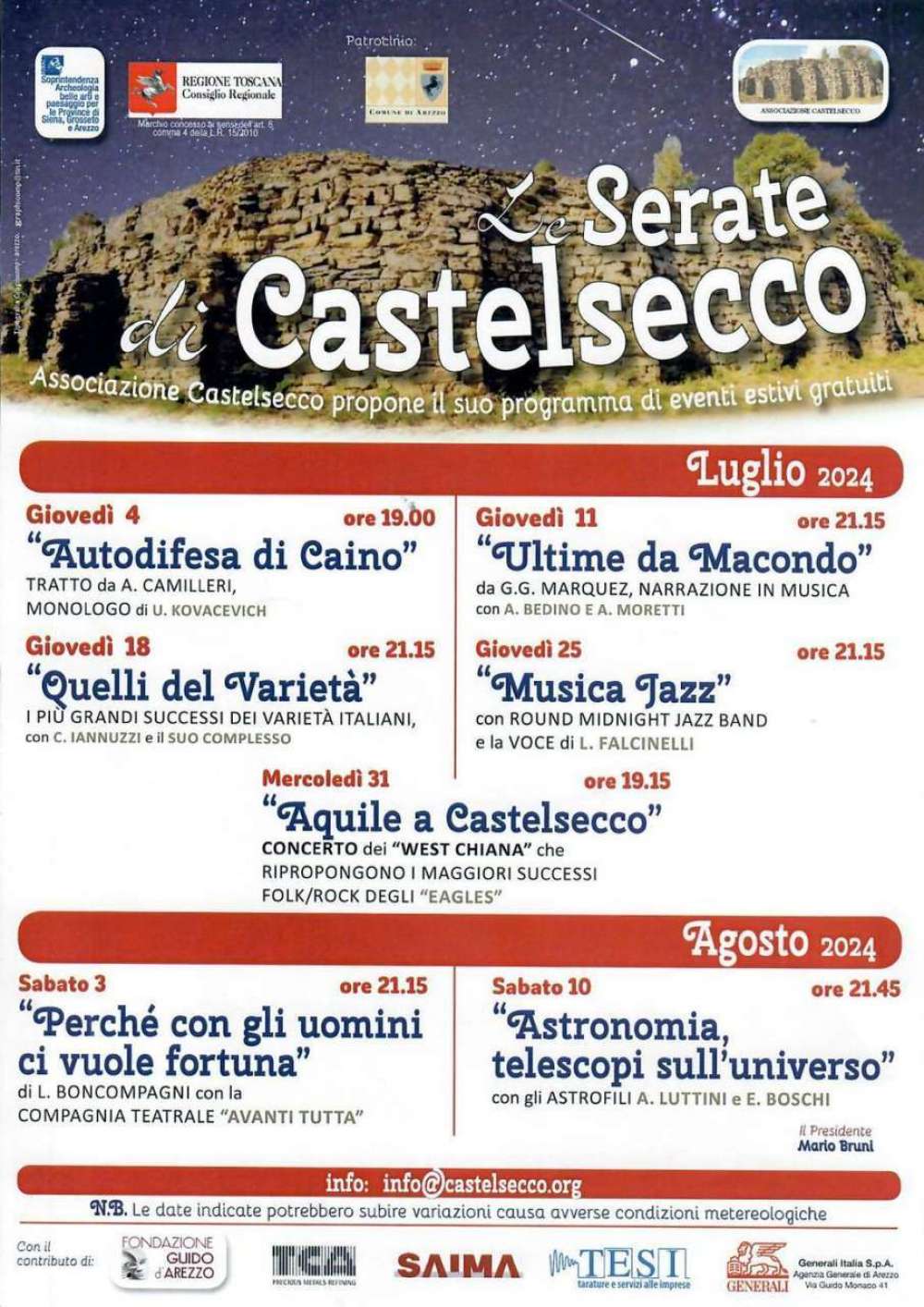 Le serate di Castelsecco: musica, astronomia e teatro sotto le stelle